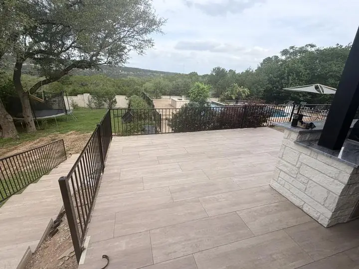 Picket rail around patio and pool terrace