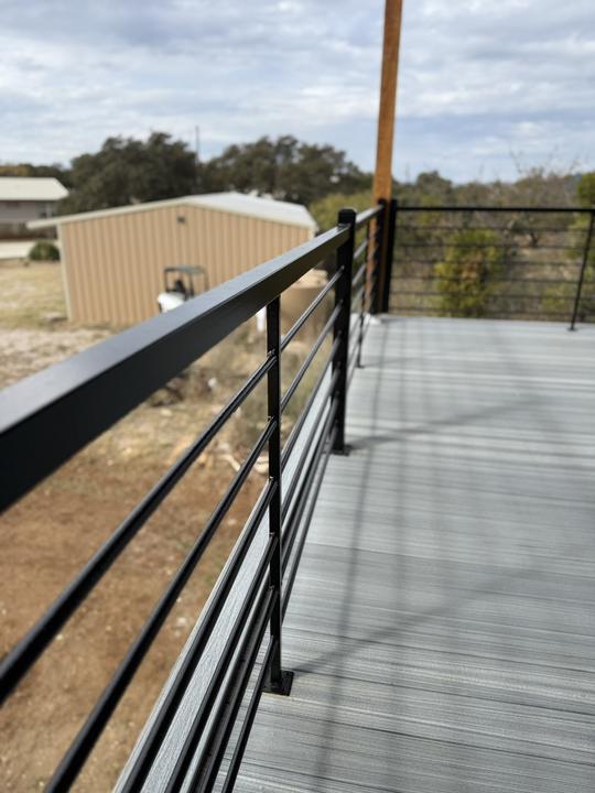 Horizontal bar deck rail with surface mount posts