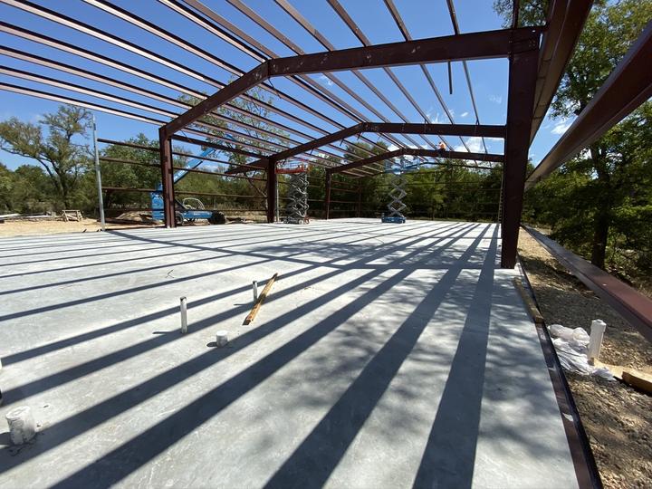 Red-iron frames set on a fresh slab