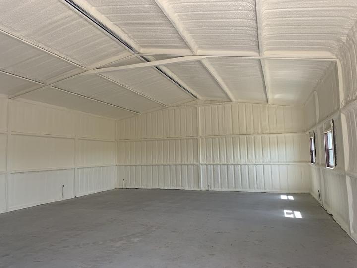 Spray foam insulated steel building interior