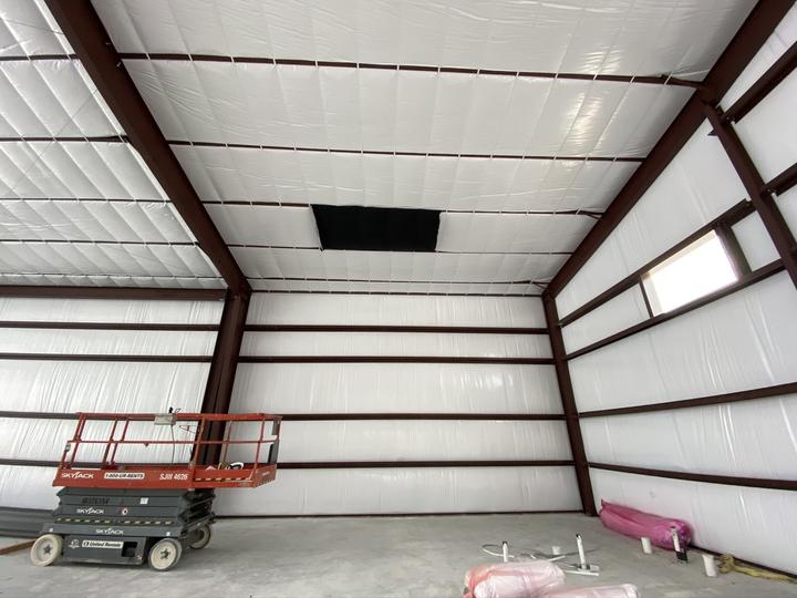 Red-iron interior with insulation installed
