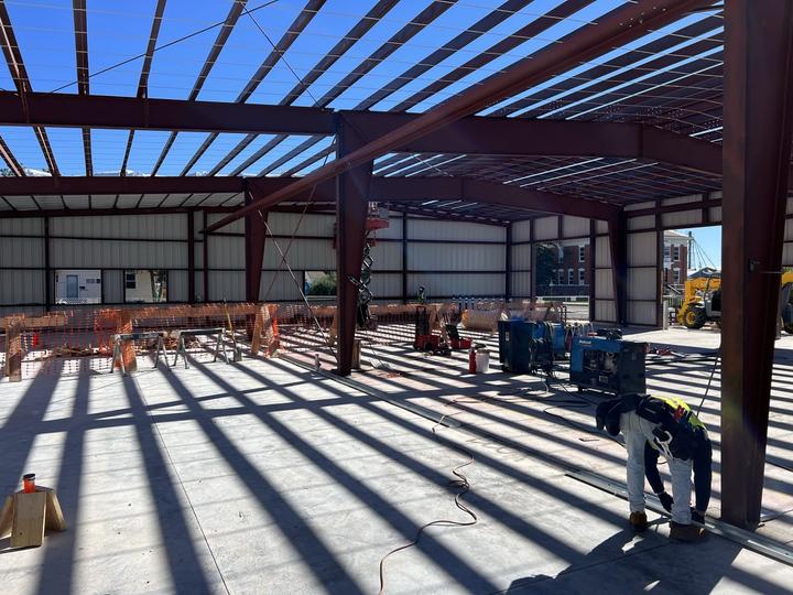 Welding rig set up under the finished frame